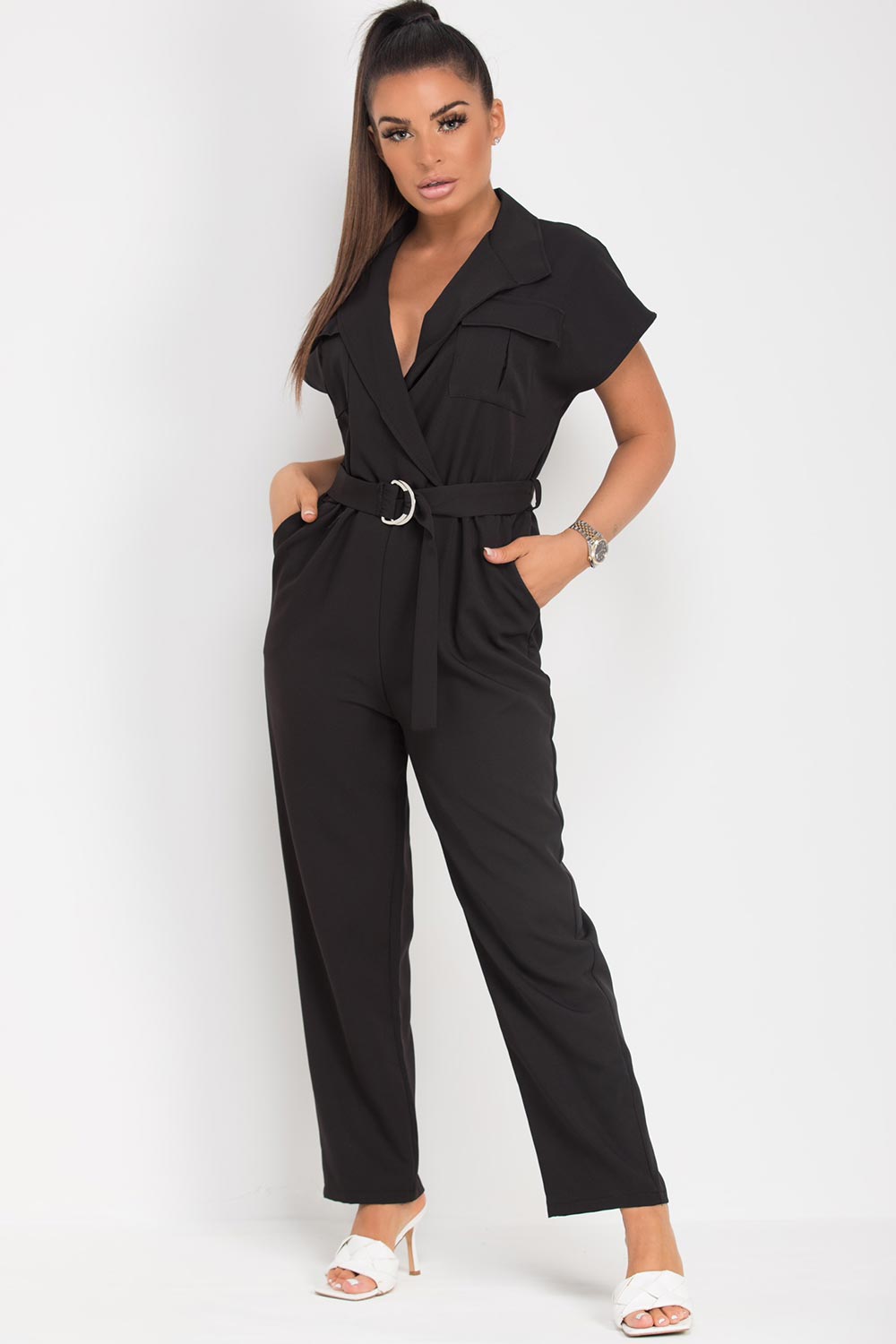 Womens Black Short Sleeve Jumpsuit with ...